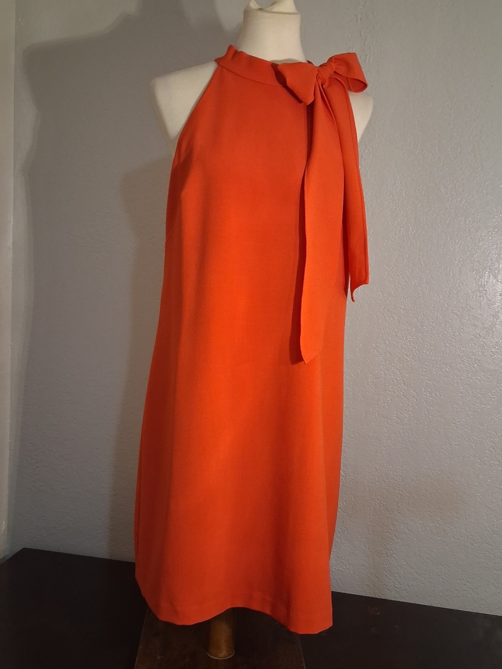 Sleeveless Tie-Neck Orange Shift Dress